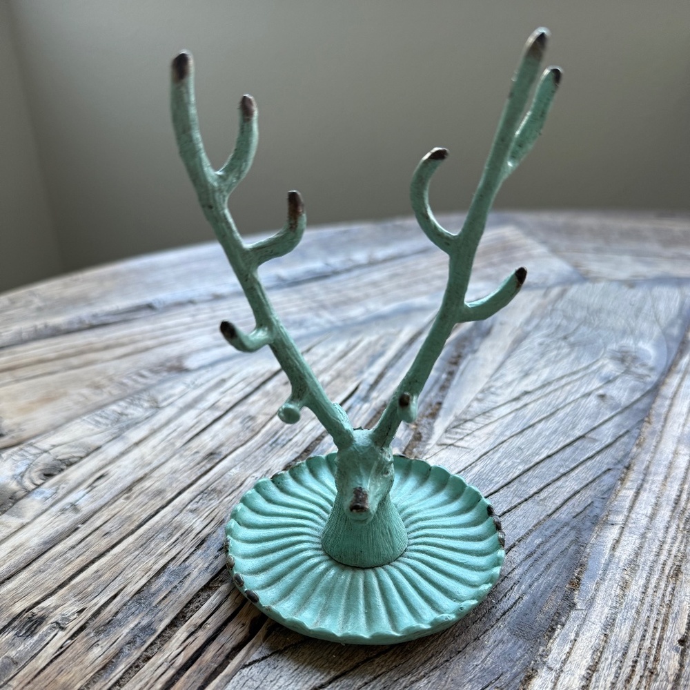 Antique Turquoise Deer Ring Holder Dish